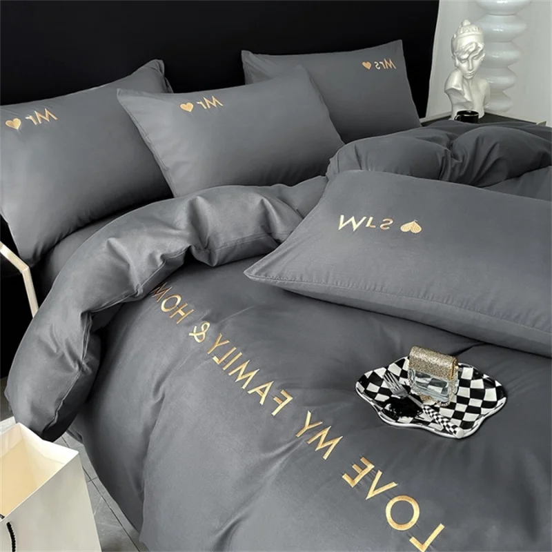 

Nordic Egyptian Cotton Bedding Set with Duvet Cover Sheet Pillowcase Luxury Twin Double Queen King Size Couple Single Bed Linen