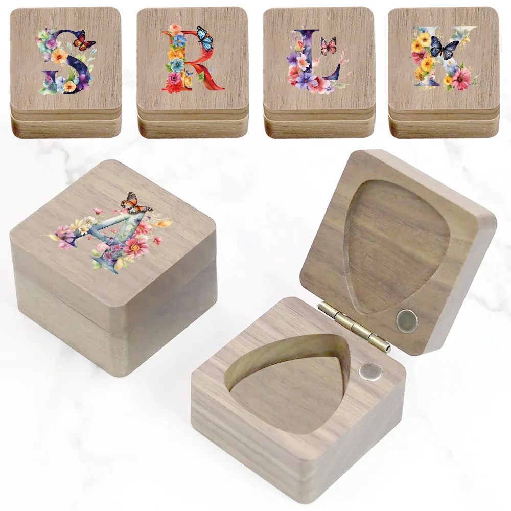 

1pc Wooden Plectrum Organizer Musical Instrument Picks Storage Accessories Butterfly Letter Initial Name 26 Letters Pattern