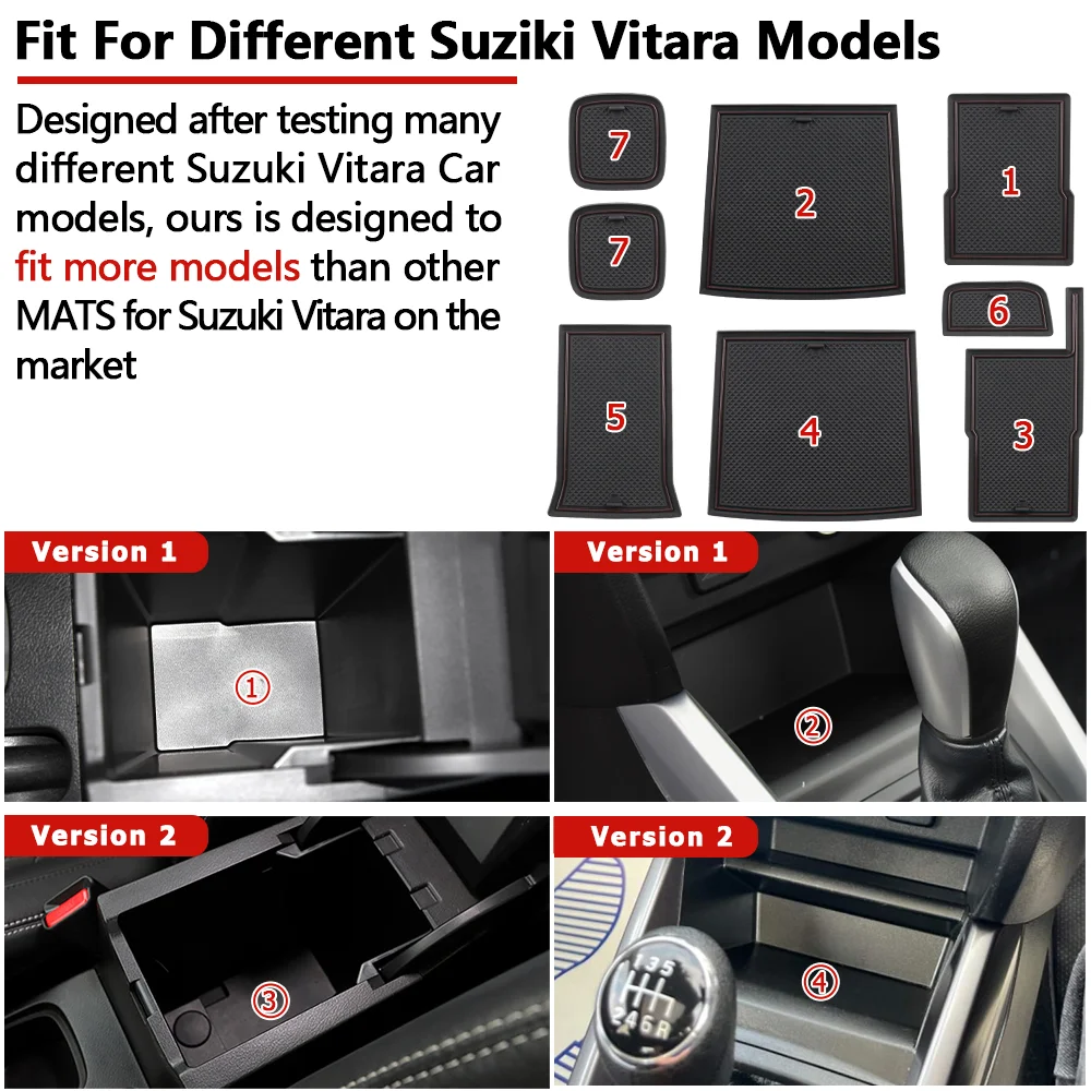 Car Central Console Mats for Suzuki Vitara 2016 2017 2018 2019-2024 Cup Holder Coasters Cushions Center Console Pads For Vitara