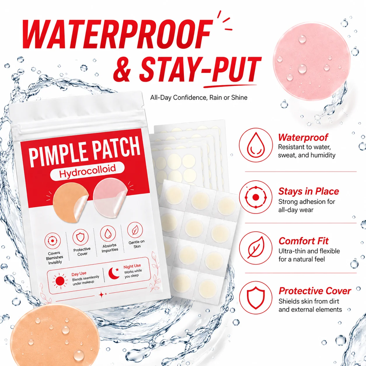 372Pcs Hydrocolloid Facial Patches, Yellow & Clear Blemish Cover Stickers, Gentle Invisible Skin Care, Day & Night Use view 4