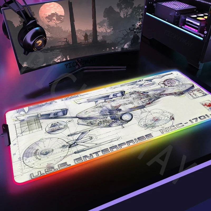 

Large RGB Mouse Mat Spacecraft Gamer Mousepads LED Gaming Mousepad Big Desk Pad Luminous Keyboard Mats Backlit Mouse Pads Geek