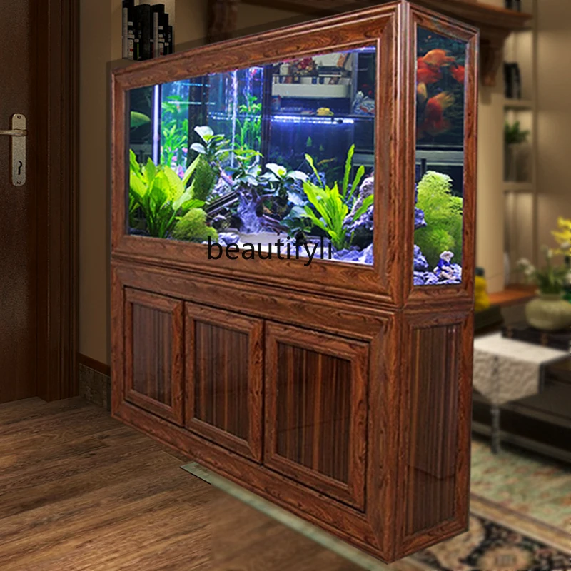 Ecological Chinese Fish Tank Bottom Filter Aquarium Retro Domestic Large Screen Glass Ultra White Mute