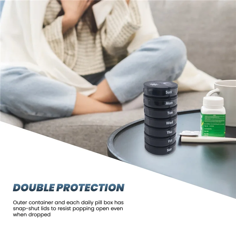 AD23-منظم حبوب الدواء اليومي (يوم مرتين) - صندوق حبوب أسبوعي AM/PM، منظم دواء دائري، حاوية حبوب منع الحمل لمدة 7 أيام