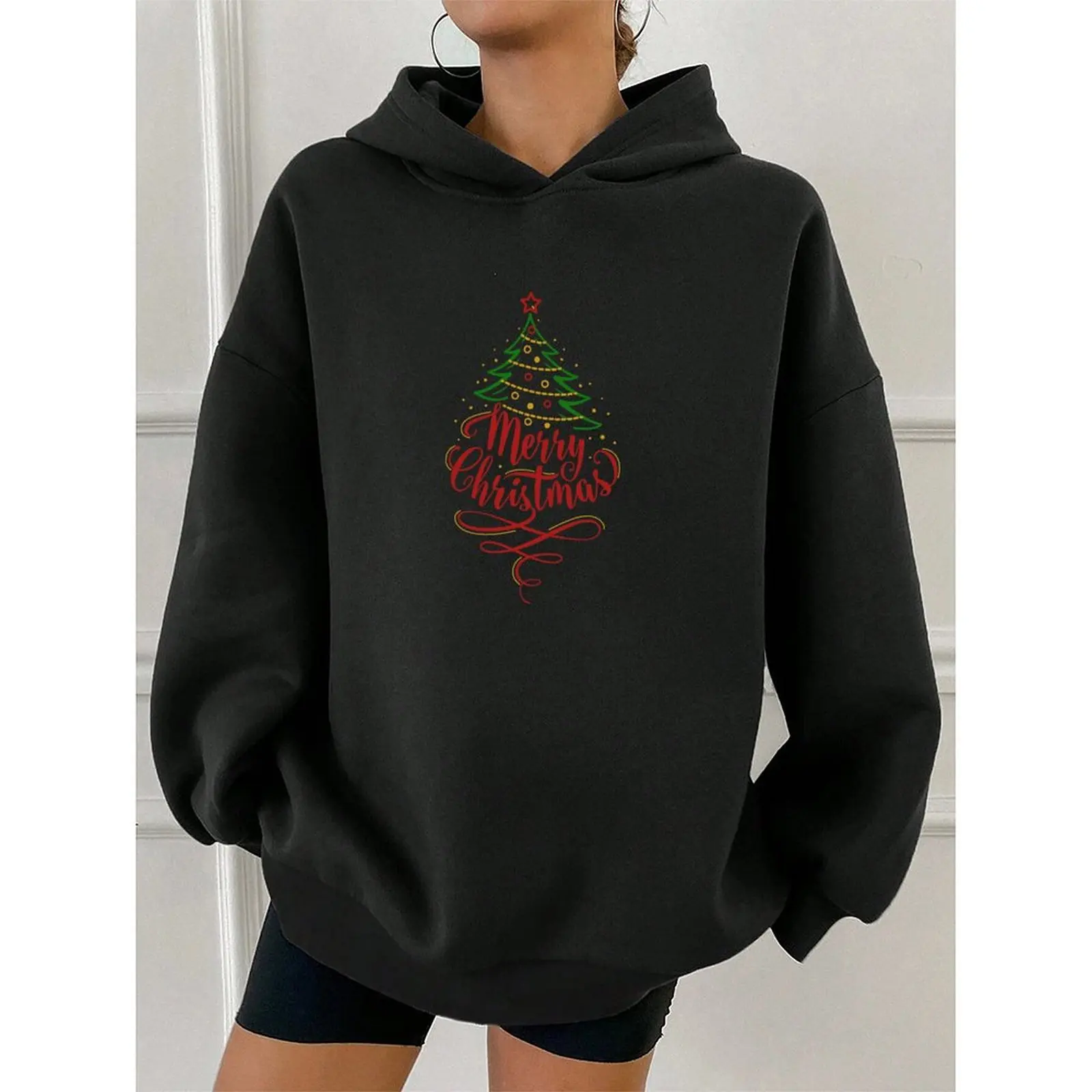 

2025 Fashion Sweatshirts Woman Winter Pullovers Casual Loose Top Oversized Hoodies Christmas Printed Comfort Long Sleeve Sweater