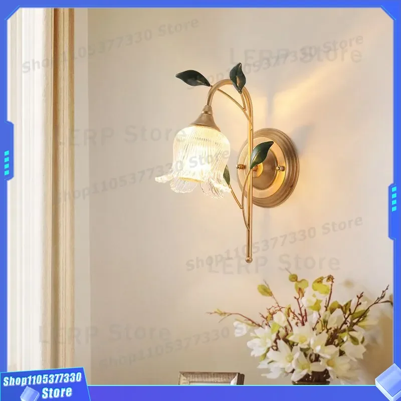 Modern American Wall Lamp Simple European Style Living Room Background Light French Pastoral Flower Retro Bedroom Bedside