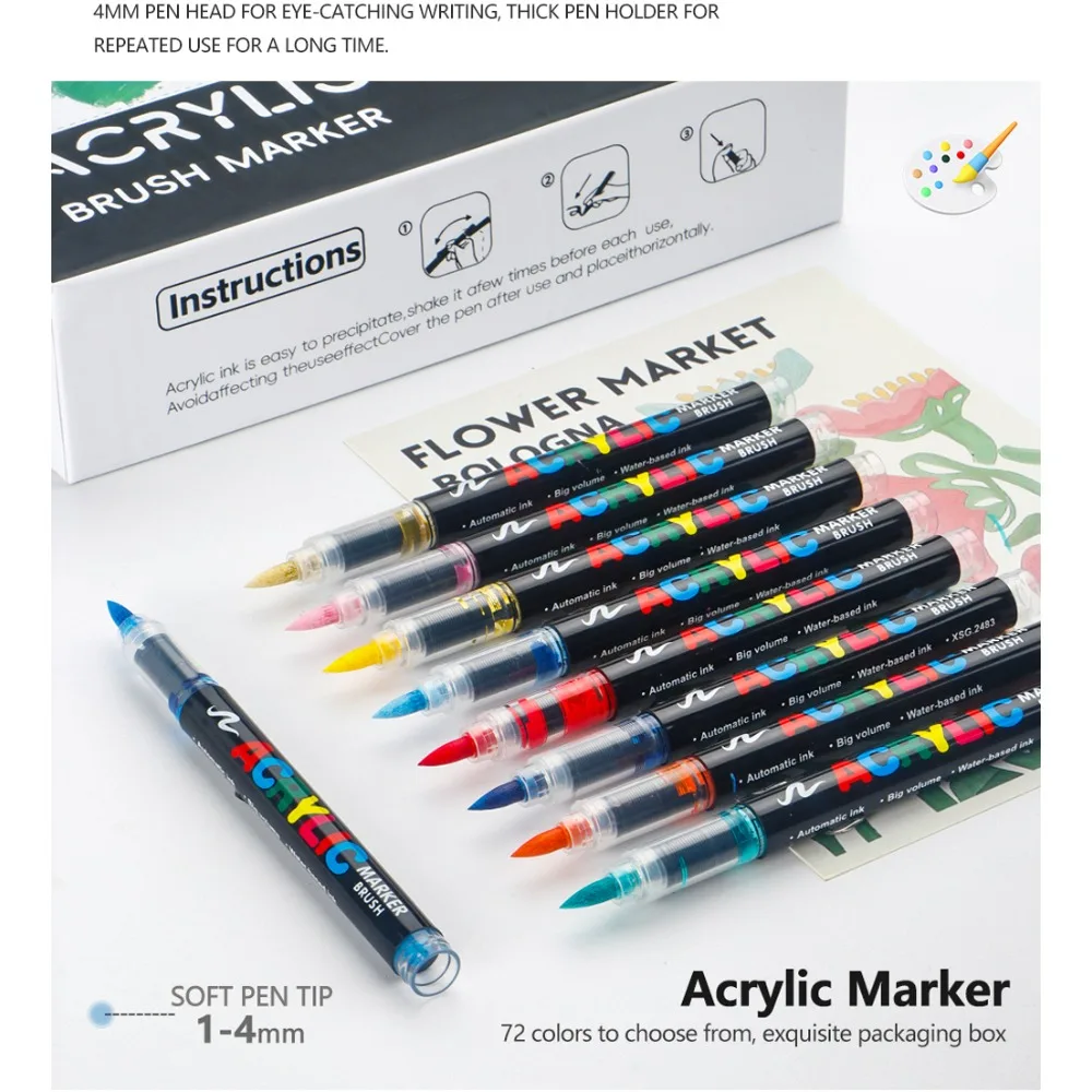 

120/168 Colors Art Markers Large Color Systems Soft Pen Tip Acrylic Markers for Painting DIY Drawing Stone Rock Art Supplies.