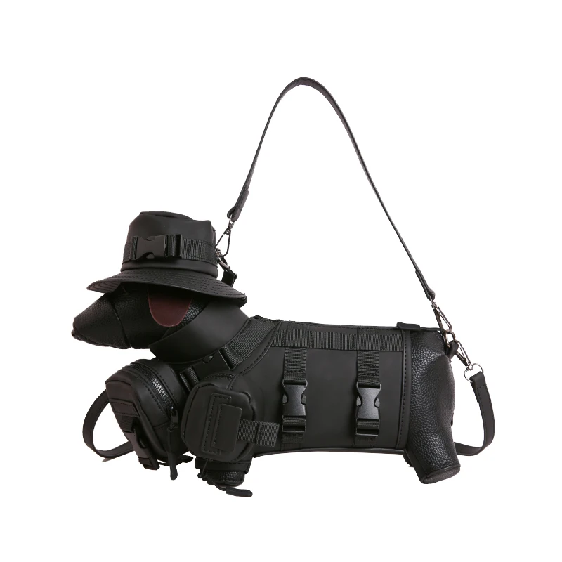 Novelty Dachshund Dog Shape Crossbody Bag with Hat Decor Faux Leather Funny Unique Animal‑Shaped Shoulder Purse for Women