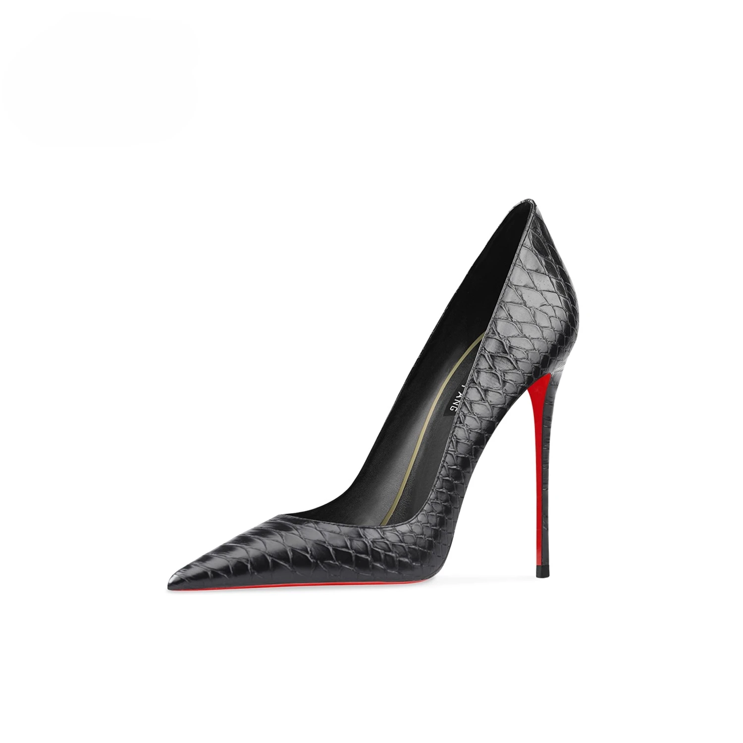 

New V-buckle snake patterned leather black sexy shallow mouth thin heel pointed temperament versatile high-heeled women's shoes