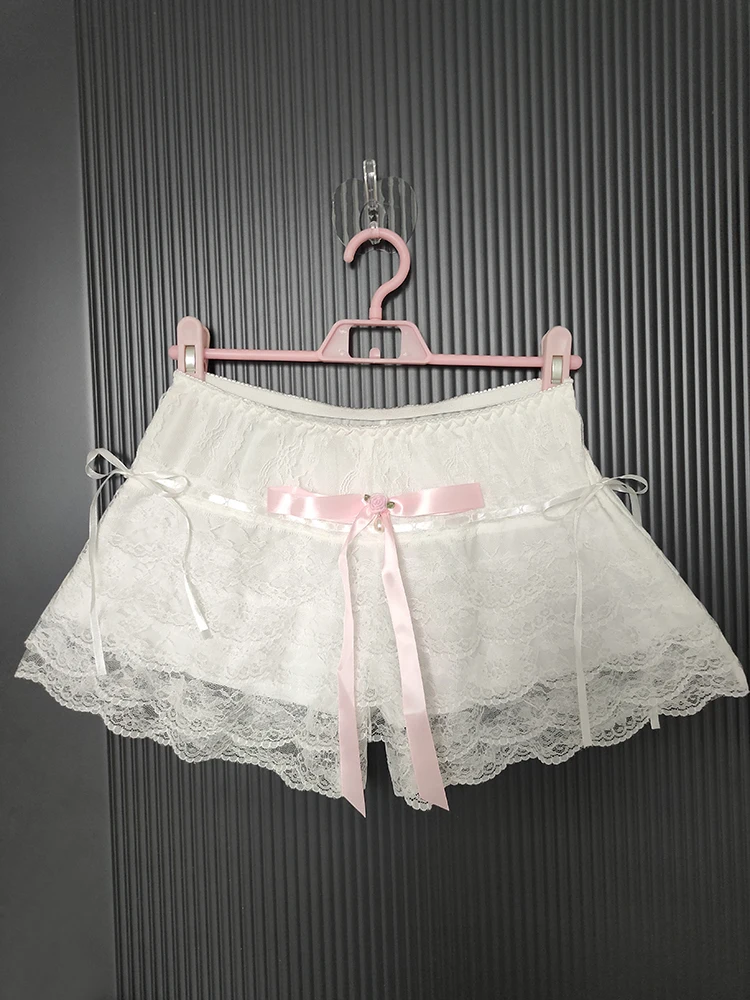 

Floral Lace Lolita Safety Short Pants Women Summer Petticoat Underpants for Sweet Girls Pink Bow Elastic Waist Princess Shorts