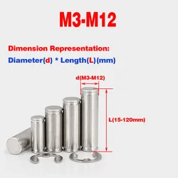 304 SS Grooved Pin Shaft / Double Head Circlip Locating Pin With Retaining Ring / Cylindrical Pin Shaft