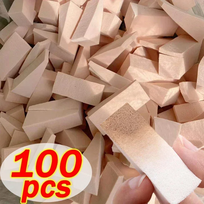 100 Stuks Driehoek Make-Up Spons Bladerdeeg Zachte Detail Poederdons Cosmetica Applicator Blend Uitsmeren Foundation Concealer Crème Gereedschap