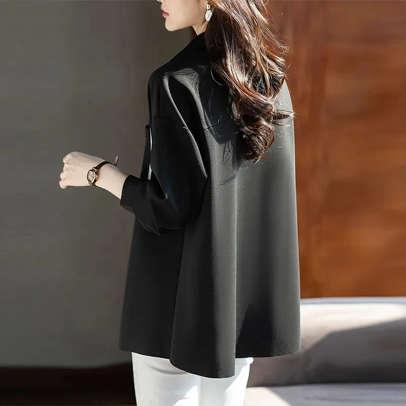 Splicing Contrast Black Coat Women Spring Autumn 2024 New Jacket Casual European Overwear Fashion Thin Windbreaker Female Tops