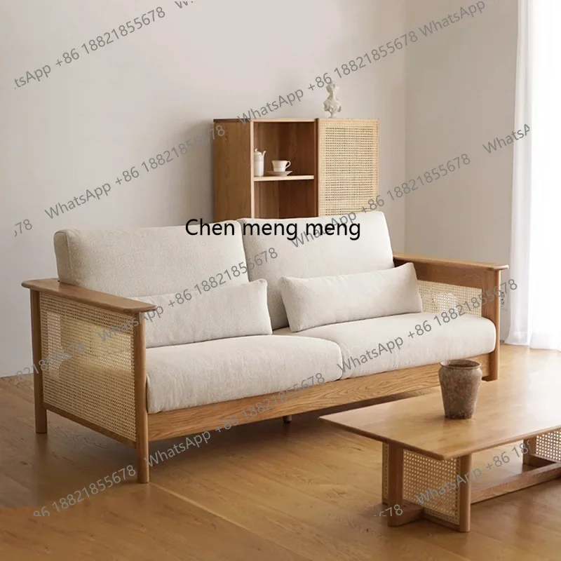 

cc182Rattan sofa, Japanese living room, log, rattan chair combination, small apartment, modern and simple red oak