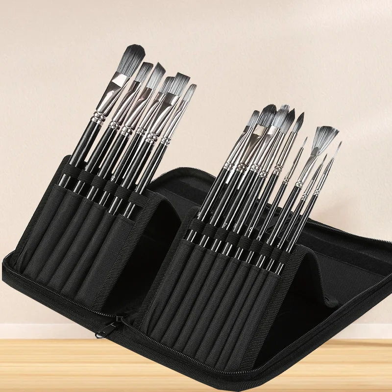16 Pinsel Lagerung tragbare Set Pinsel Öl Pinsel Aquarell Pinsel Nylon Wolle Holzstange Pinsel