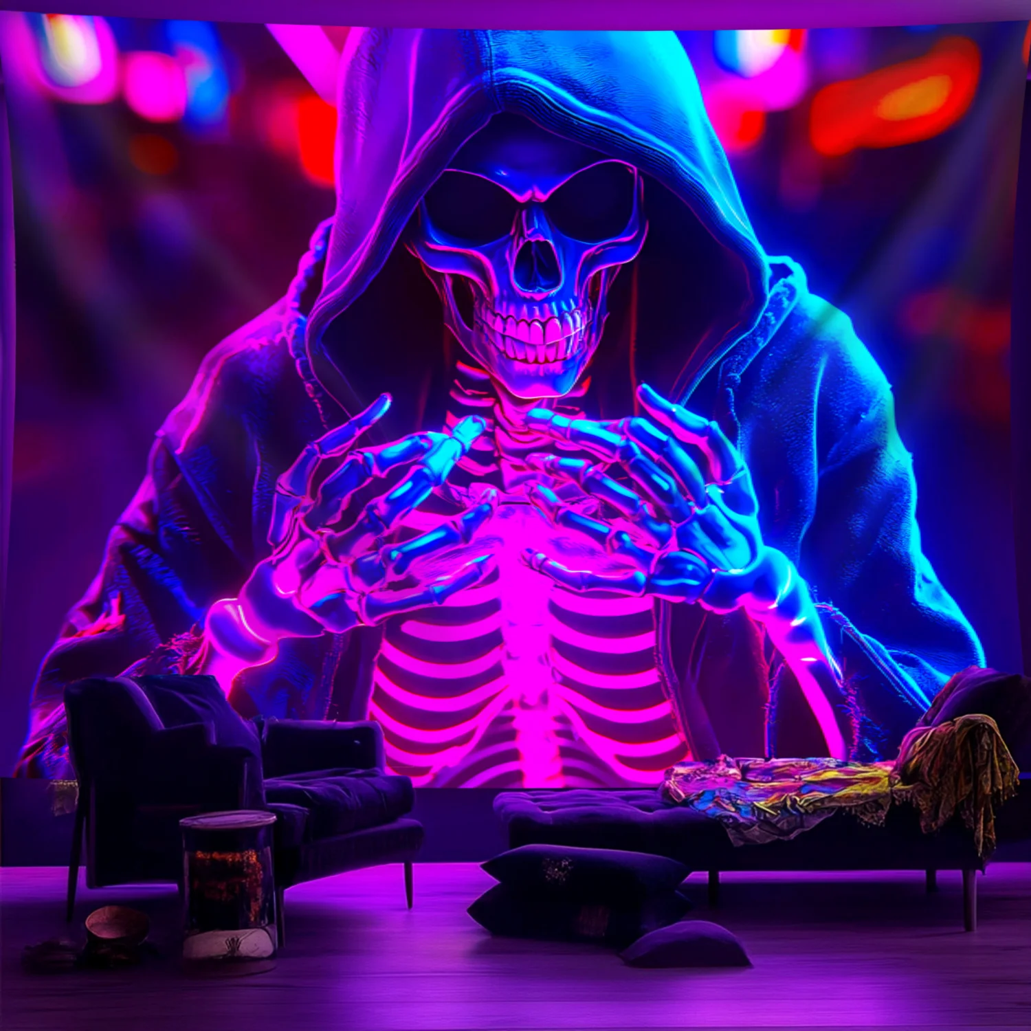 VIKAMA Cyberpunk Skull نسيج الألعاب غرفة نوم الموسيقى بار موضوع غرفة الضيافة ديكور المفروشات المنزلية