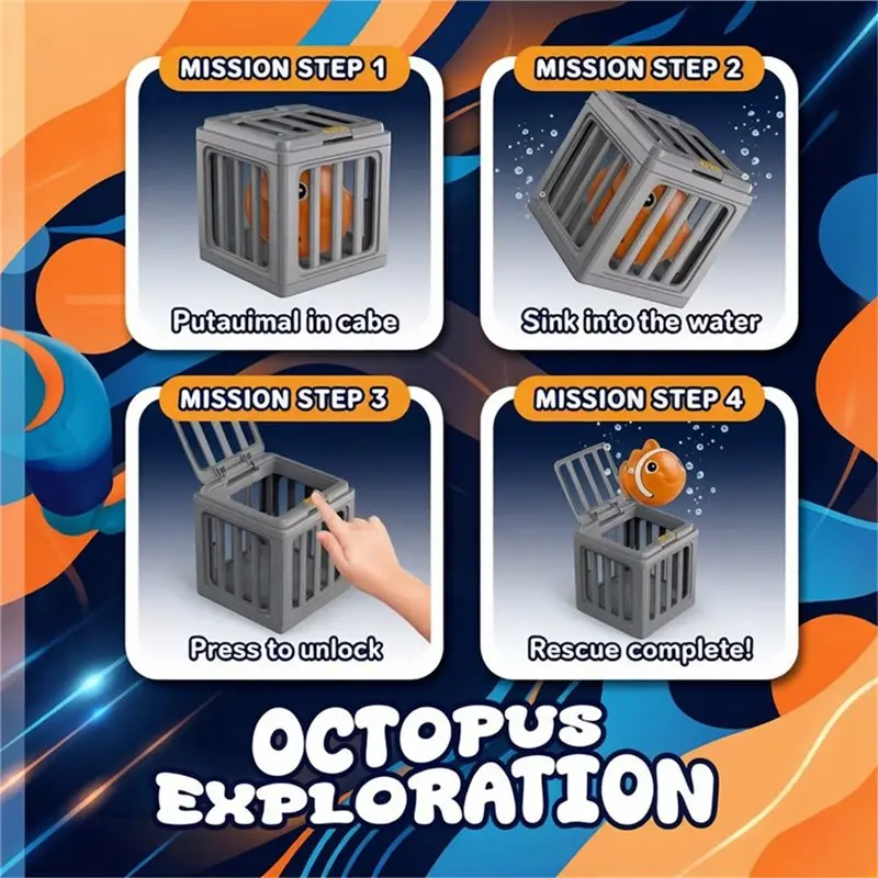 幼児用バス6点セット-プールダイビング-水泳トレーニングプレイセット-フィッシュボックス-浮かぶ動物-水遊びプール