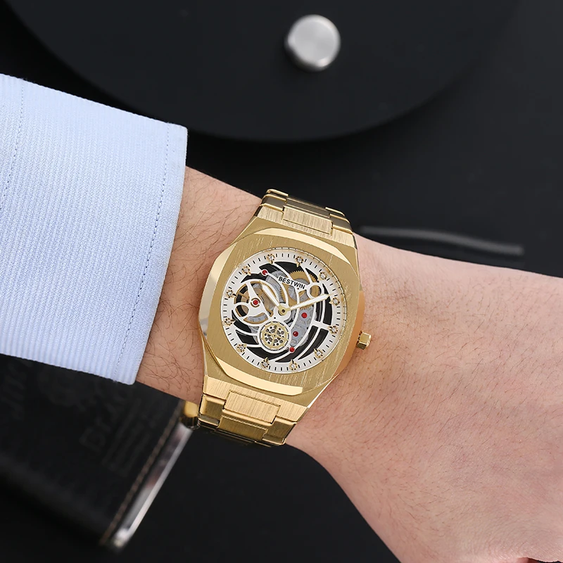Fashionable new waterproof men's quartz watch business style stainless steel circular luminous dial hollow unique trendy design