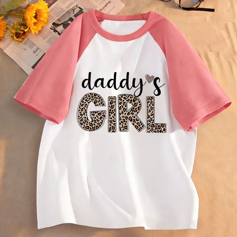 Kids Girl Daddy's GIRL Leopard Print Design T Shirts Manga Kids Children's T-shirt Boys Girls Summer Spring Casual Top Tee