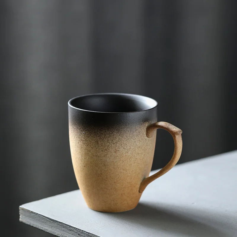 ★Jingdezhen Wholesale Artistic Retro Frosted Gradient Japanese Style Handmade Creative with Handle and Lid Spoon Ceramic Cup