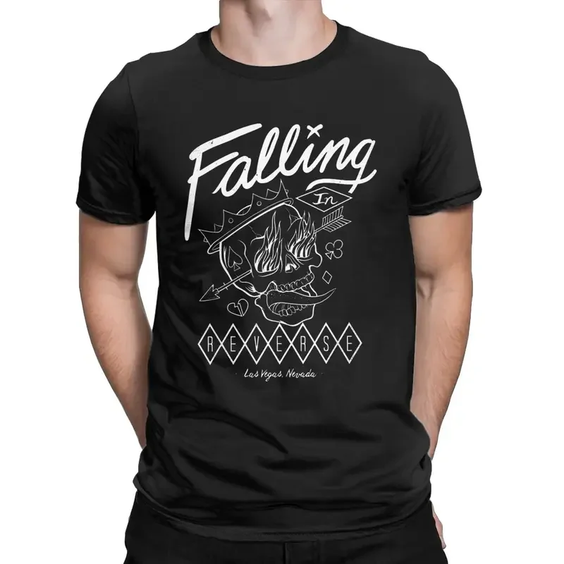 Y2K Falling In Reverse Official T For Men Cotton T-Shirt O Neck Flame Skull Band Music Funny Tees Short Sleeve Clothes New