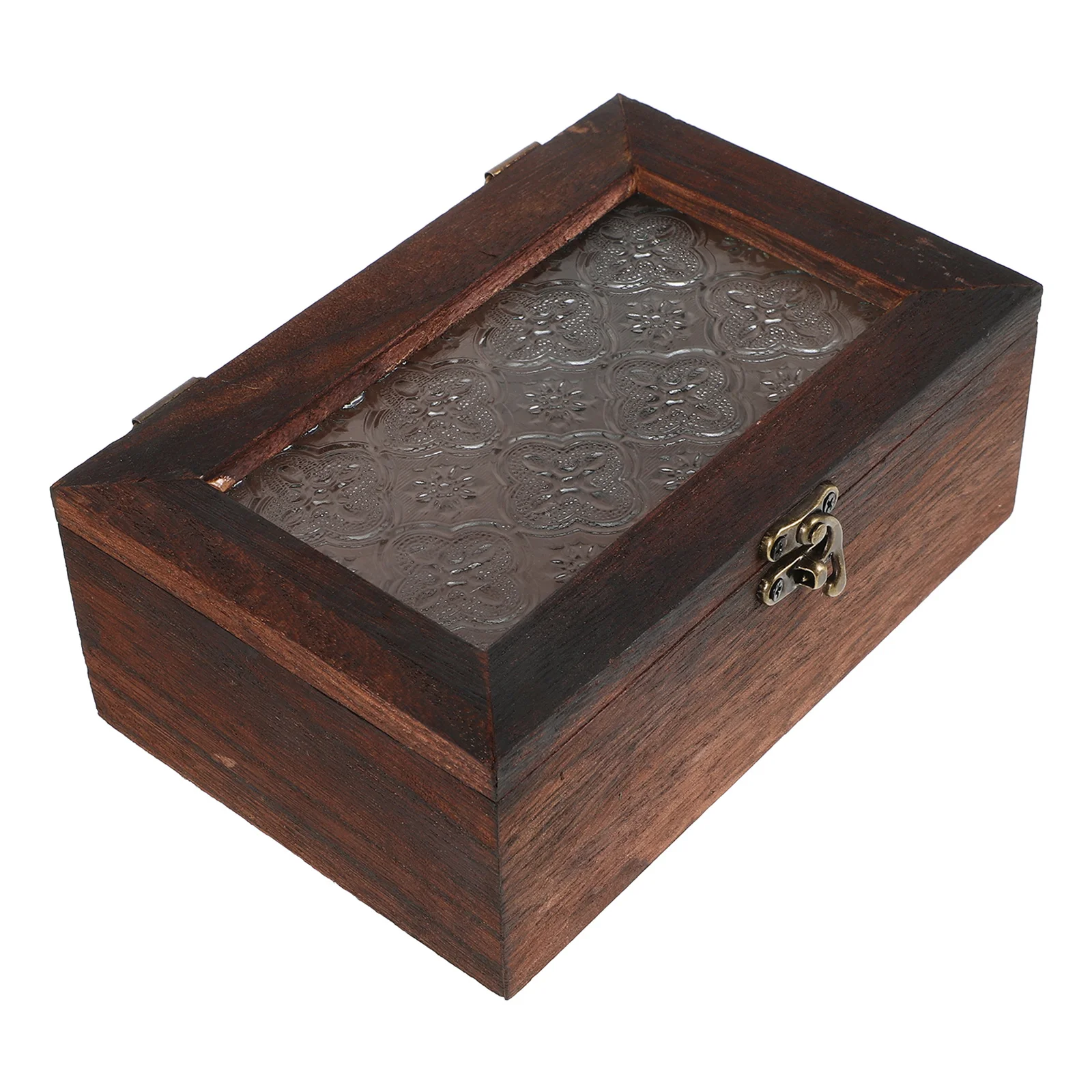 

Solid Wood Jewelry Box Glass Lid Metal Clasp Retro Display Keepsakes Storage Natural Wooden Organizer Home Decorwooden Display