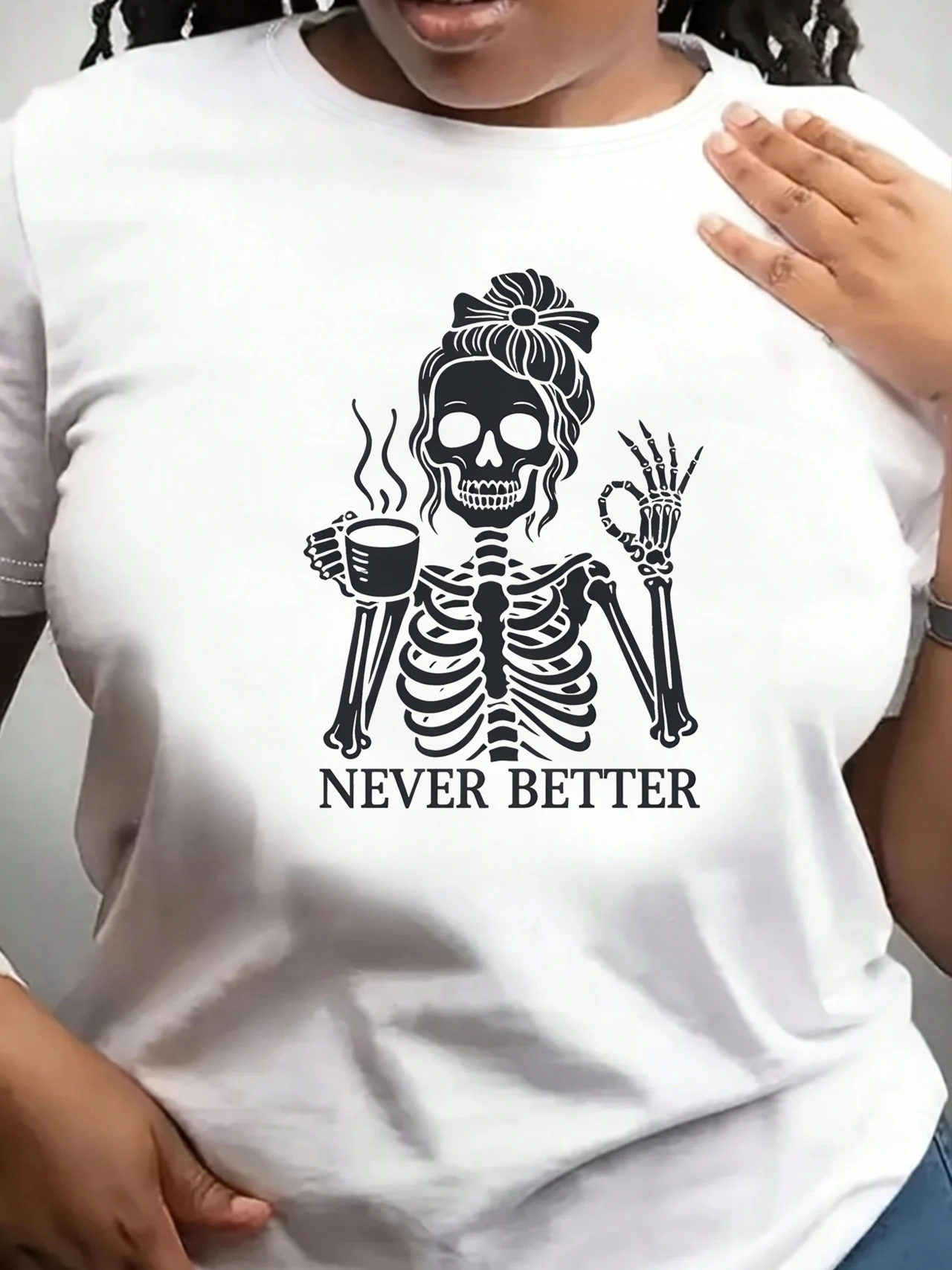 

【ZXH11141】Creative skull pattern print plus size women's round neck T-shirt summer casual short sleeved street fashion versatile