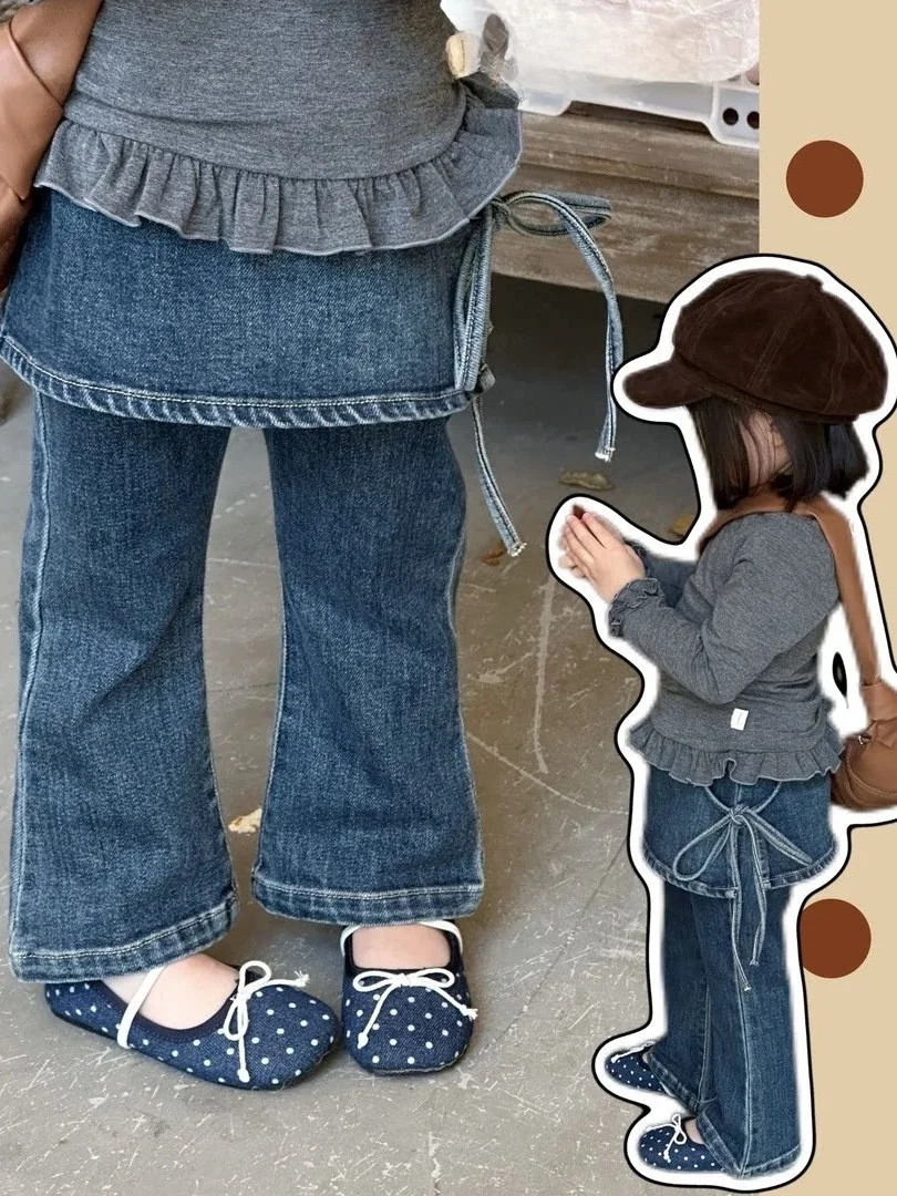 High Waist Girls Jeans Flared Pants Asymmetrical Long Trousers Slimming Effect Spring Autumn New Style Korean Style