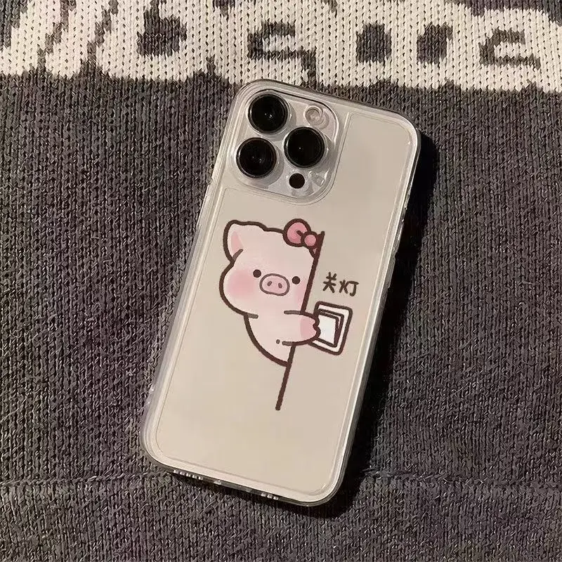 재미있는 돼지 커플 휴대폰 케이스, 아이폰 16, 15, 14, 13, 12, 11 프로, XS 맥스, 7, XR, 8, 7 플러스, 클리어 커버