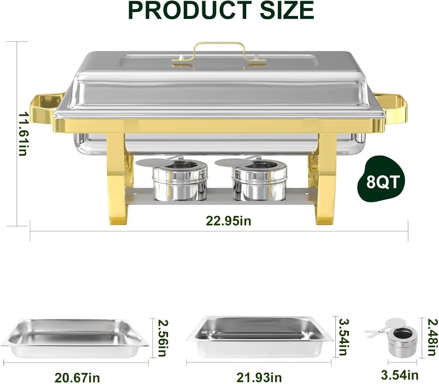 Chafing Dish Buffet Sets Of 6, 8Qt Stainless Steel Rectangular Chafers And Buffet Warmer Sets For Catering, With Food & Water