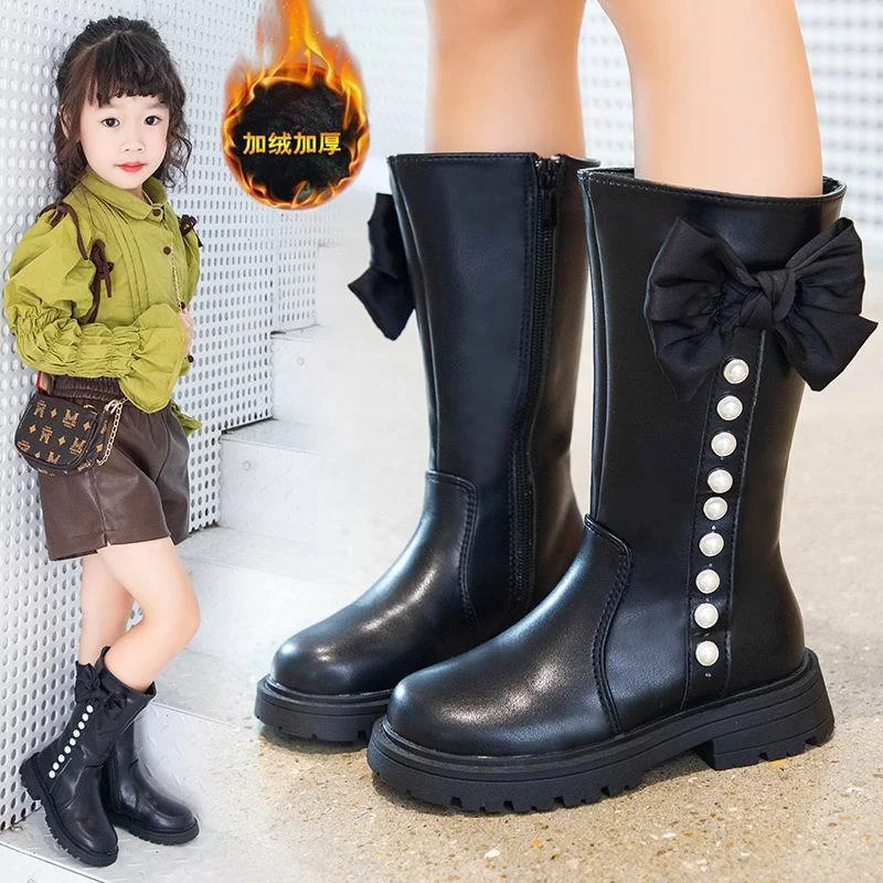 2023 New Girls High Boots Fashion Versatile Soft Princess Elegant PU Soft Chic Child Fashion  Catwalk Boots