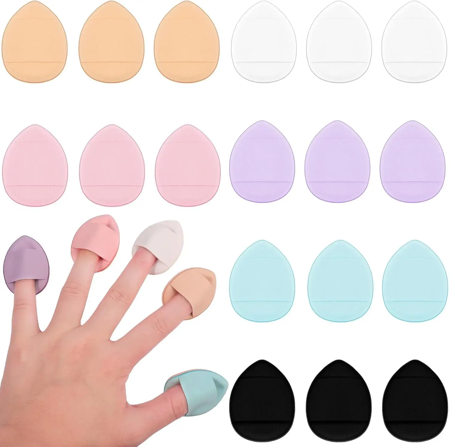 12PCS Mini Finger Powder Puffs | Velour Soft Puff for Wet/Dry Foundation/Concealer/Loose Powder | Eye Shadow Cosmetic Gift Set