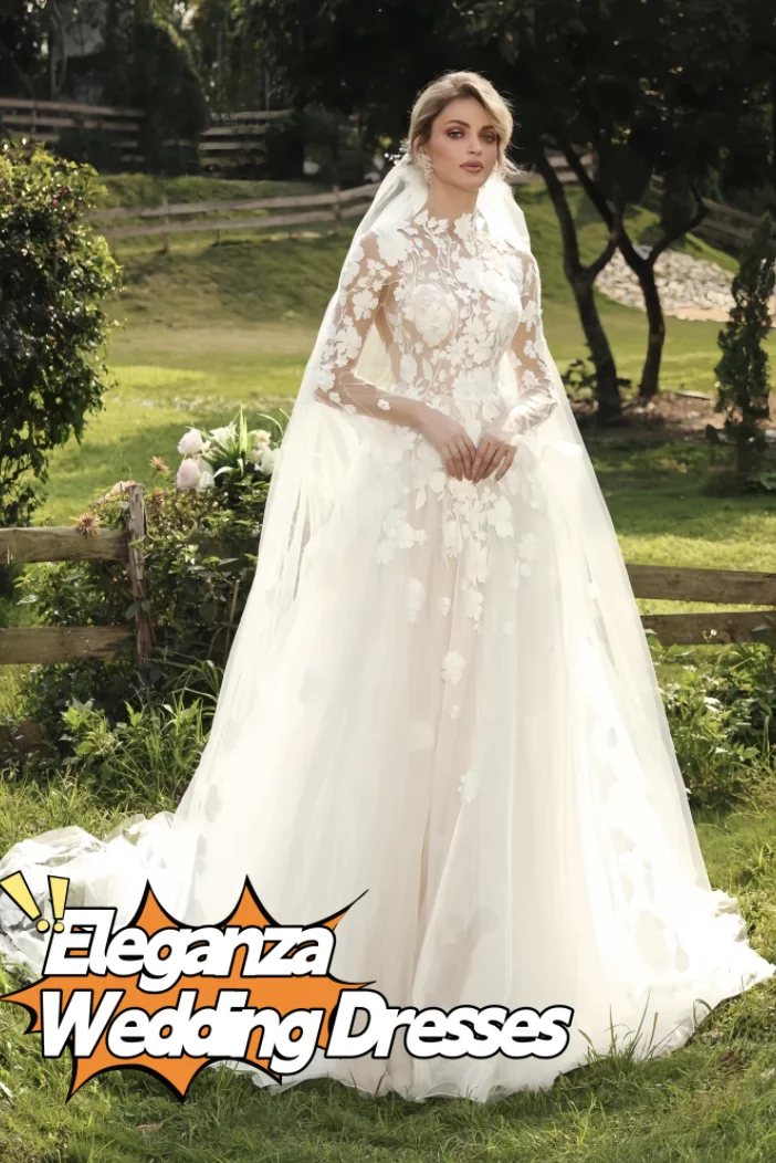 Customized High Neck Full Sleeves 3d Lace Applique Tulle A Line Wedding Dresses Cut Back Sweep Train Rode De Morri  2025
