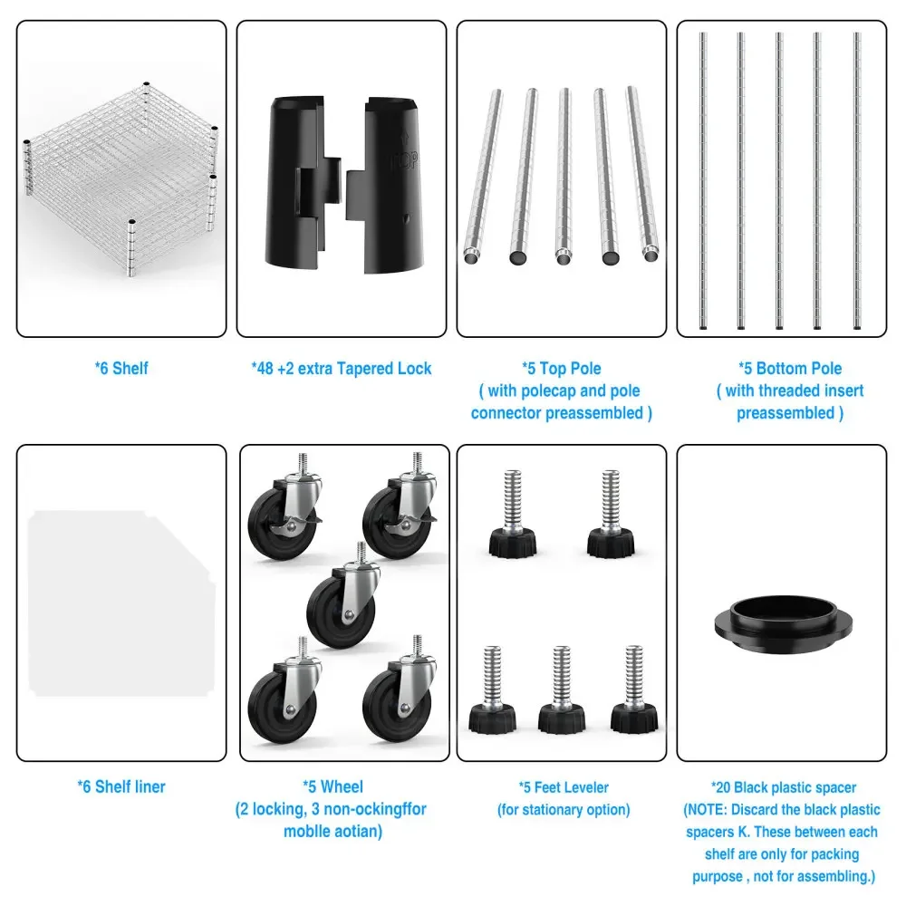 6-Tier Corner Wire Shelf Rack, Pentagonal Shelves with Wheels, Adjustable Heavy Duty Chrome Rack, Ideal for Bathroom.