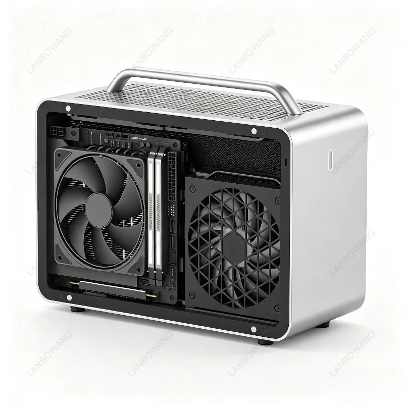 SF3 CNC Aluminum Alloy Portable Handheld ITX Chassis, A4 Structure Mesh Air Cooling Mini Desktop Computer Case
