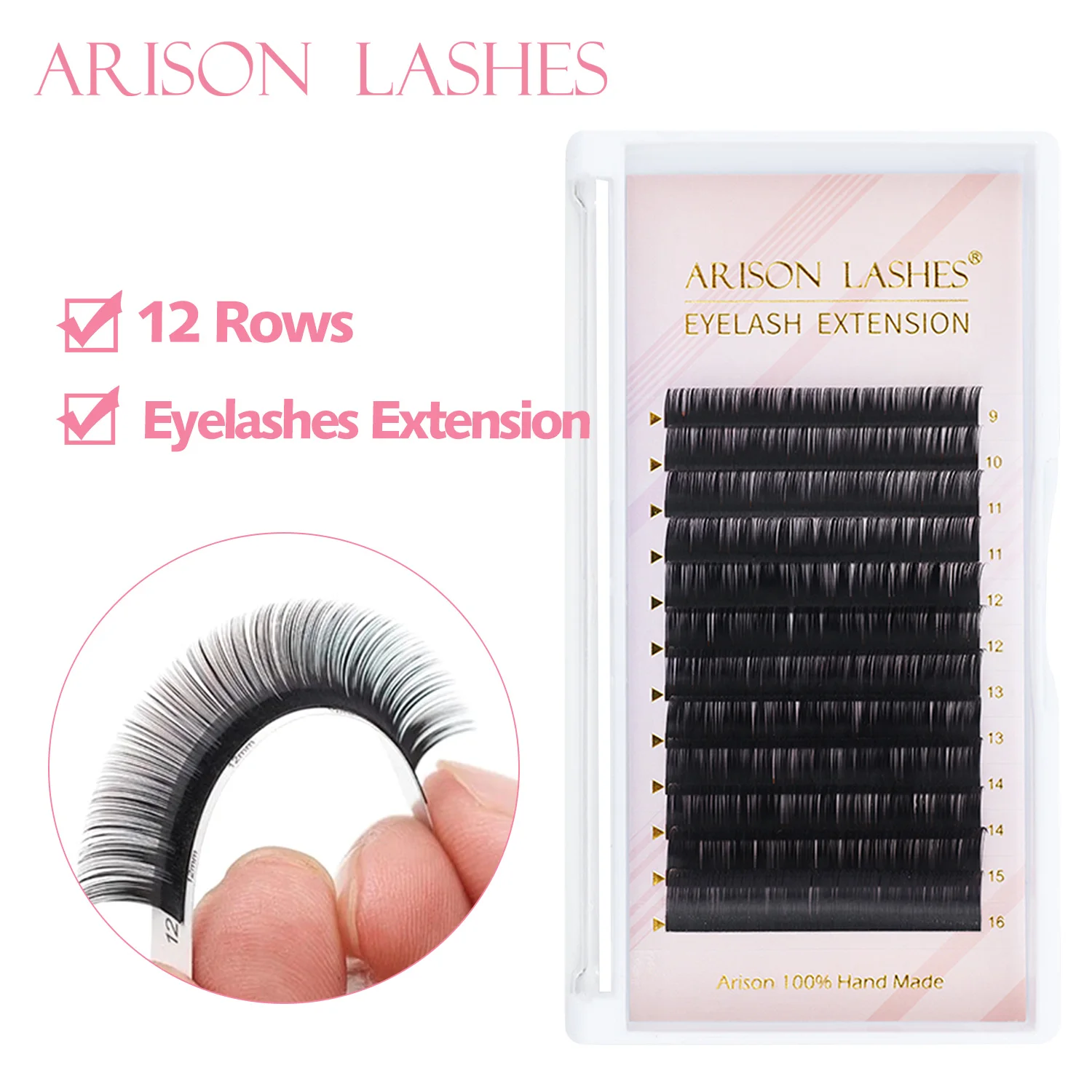 Arison False Eyelashes 12 Rows Individual Lashes 0.05/0.07/0.10 Thickness  9-16mm Length Professional Eyelashes High Quality