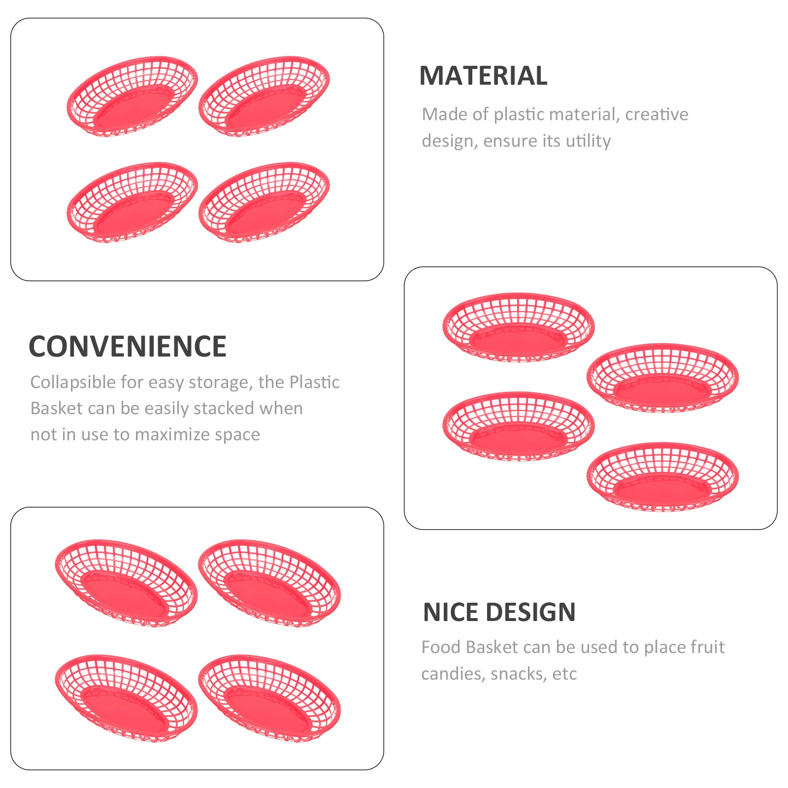 

4Pcs Fast Food Snack Basket Plastic Storage Tray Vegetable Fruit Desktop Organizer Stackable Container Food Basket