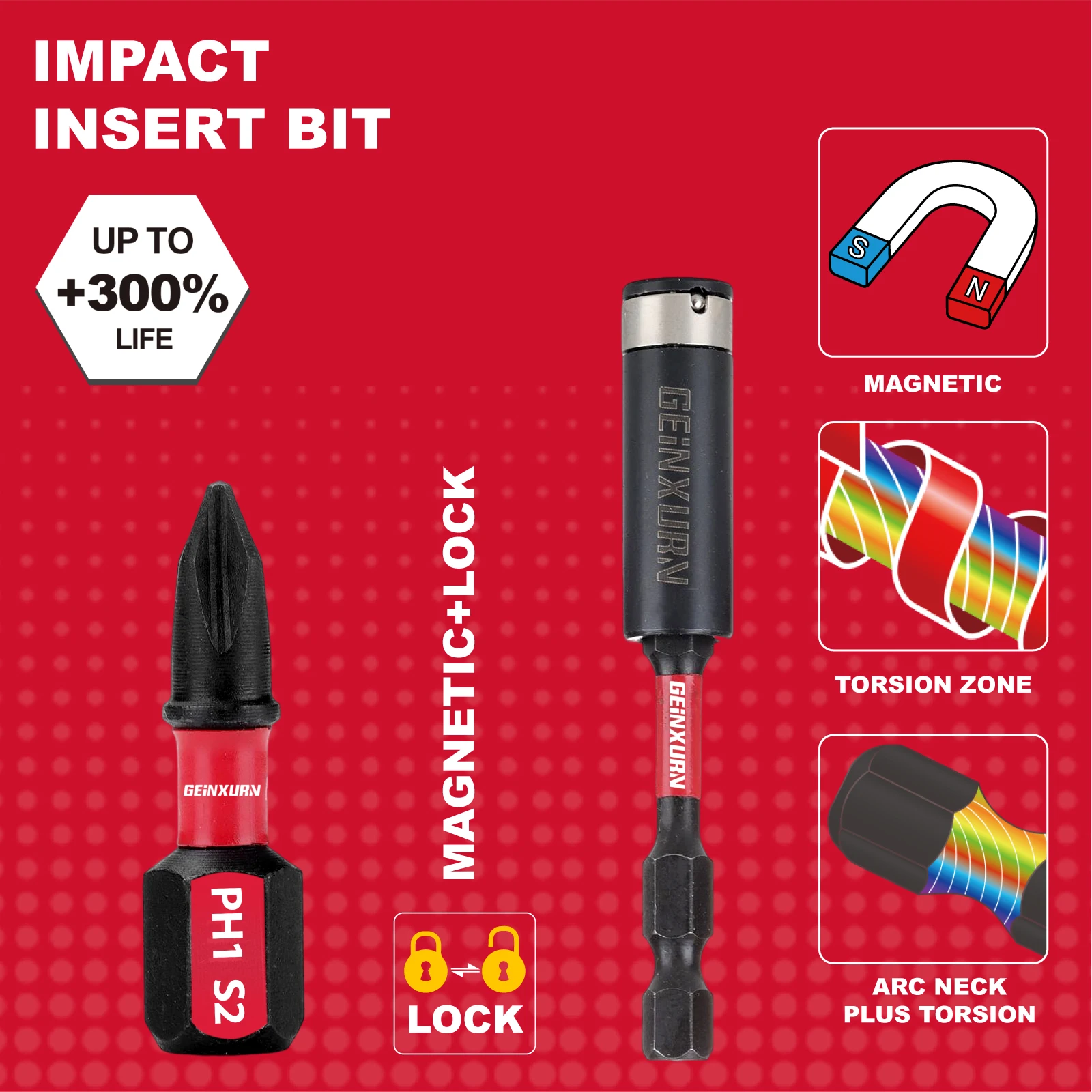 Geinxurn Impact Tough #1 Phillips 1 in. Insert Driver Bits,  PH1 Power Screwdriver Bits Set with Bit Holder