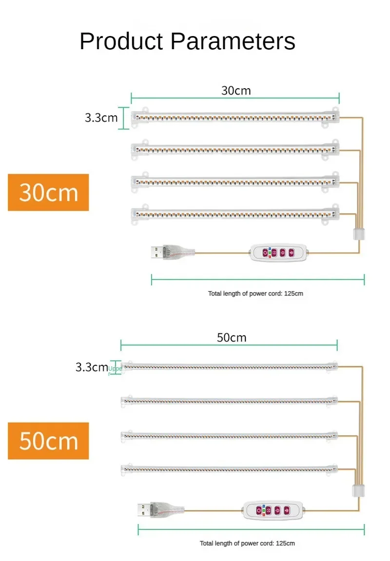 植物用LED照明ストリップ、フルスペクトル、単色タイマー付きフィトランプ、水耕栽培、調光可能バー、最新、4個