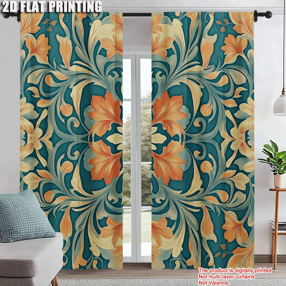 

2Pcs Art Flowers Digital Printed Window Curtains Polyester Material Suitable For Living Room Kitchen Bedroom Study Dining Room