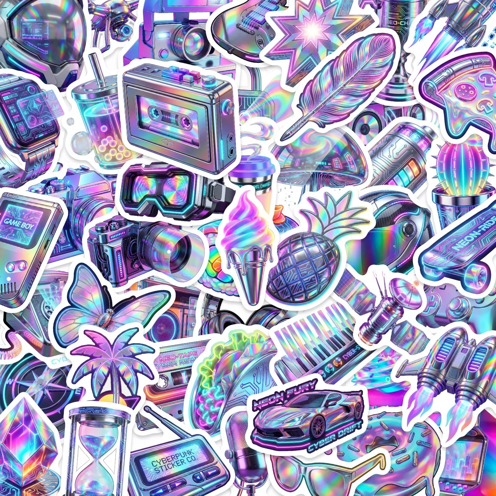 

50/100 шт. наклеек с 3D-эффектом в стиле киберпанк, водонепроницаемые, креативные, для шлемов, гитар, пианино, телефонов, кружек