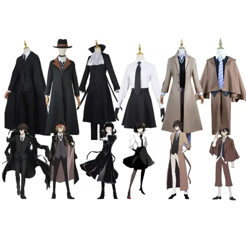 Anime Bungo Stray Dogs Cosplay Set para Homens e Mulheres, Chuya Nakahara, Dazai, Osamu, Akiko, Yosano, Borboleta, Jaqueta, Chapéu, Uniforme