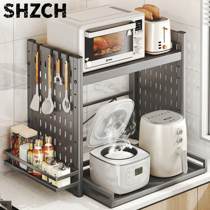 Creative Hole Board Microwave Oven Rack Pull-out Rice Cooker Rack Multifunctional Seasoning Shelves Height Adjustable Organizer