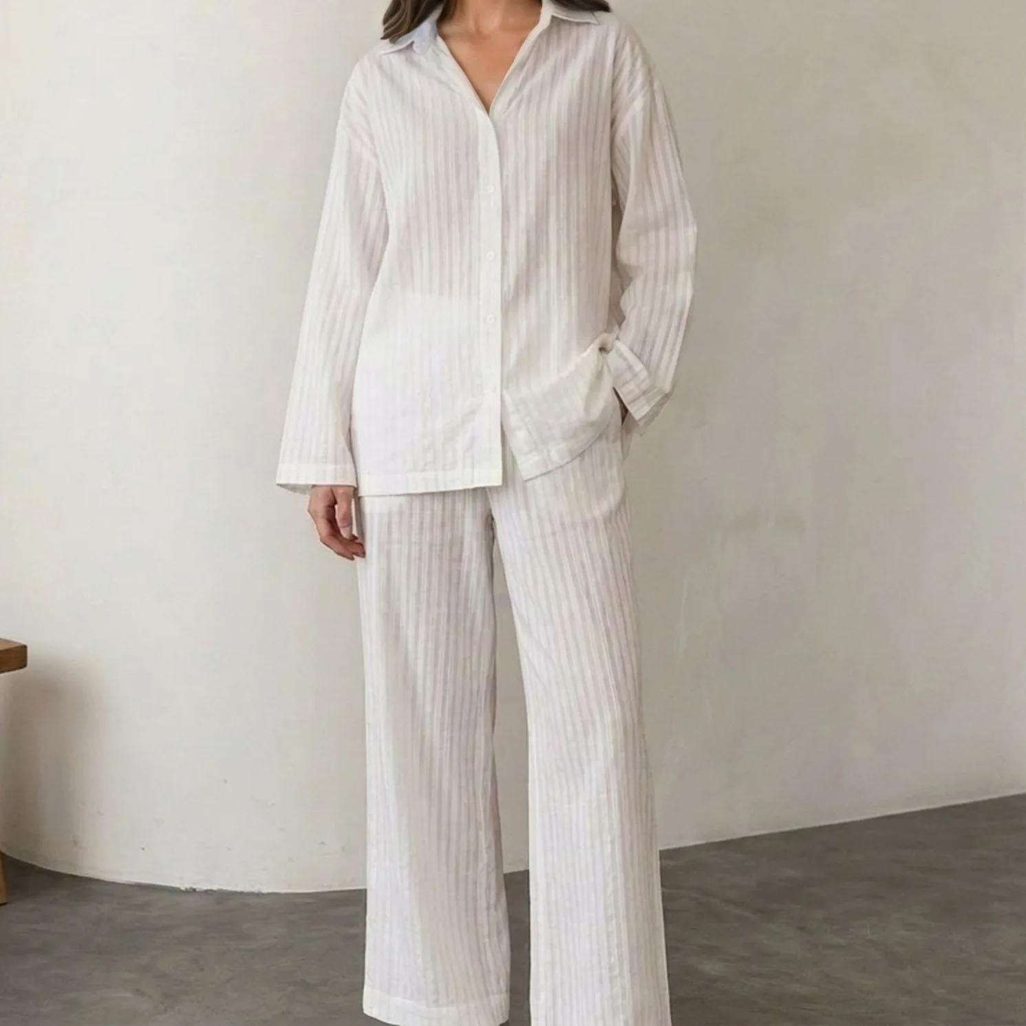 2026 Long Sleeve Long Pants Loose Pajama Two-Piece Set Summer New for Wome