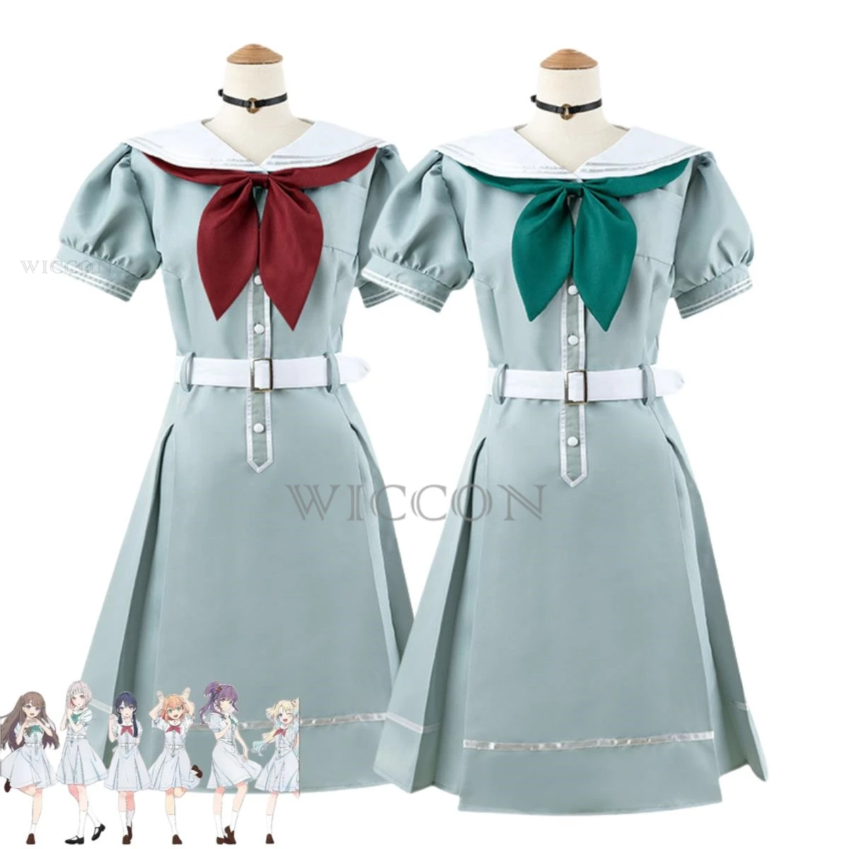 

Anime Hasu No Sora Jogakuin School Idol Club Hinoshita Kaho Otomune Kozue Cosplay Costume Lovely Green Sailor Uniform Dress Suit