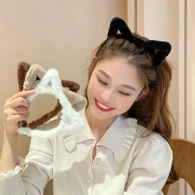 AWAYTR Cat Ear Headband Plush Winter Furry Rabbit Ear Hairband Hair Hoop for Women Hair Accessories Party Costume Headwear