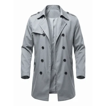 Men's Lightweight Double-Breasted Travel Trench Coat 3 Autumn Men's Windbreaker Thin Double-breasted Jacket with Epaulettes Outdoor Travel Windbreaker Medium Length Men's Thin Coat 3