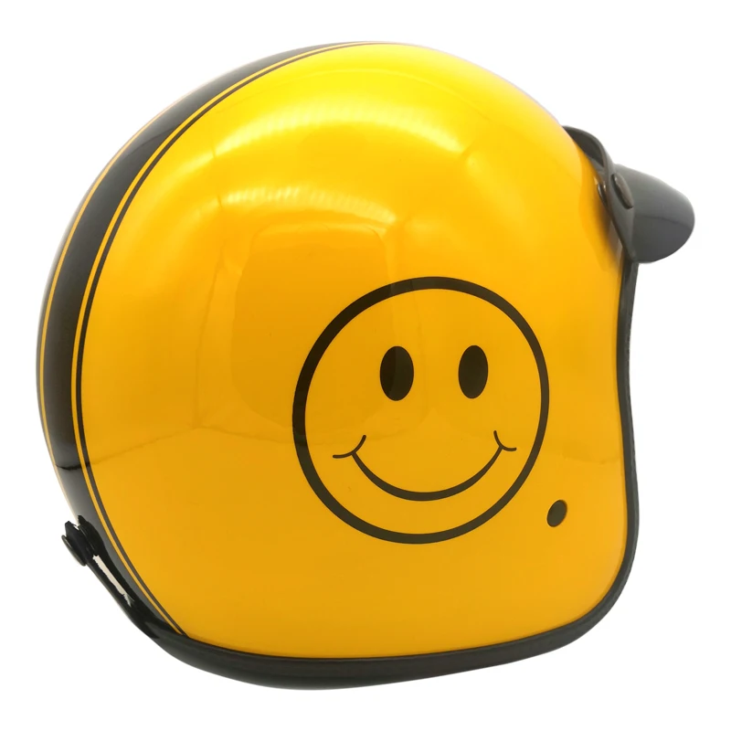 Headbone Vintage Motorcycle Helmet Casco Retro Motorbike Helm Yellow Smile Moto Bike Mini 3/4 Open Face Helmets