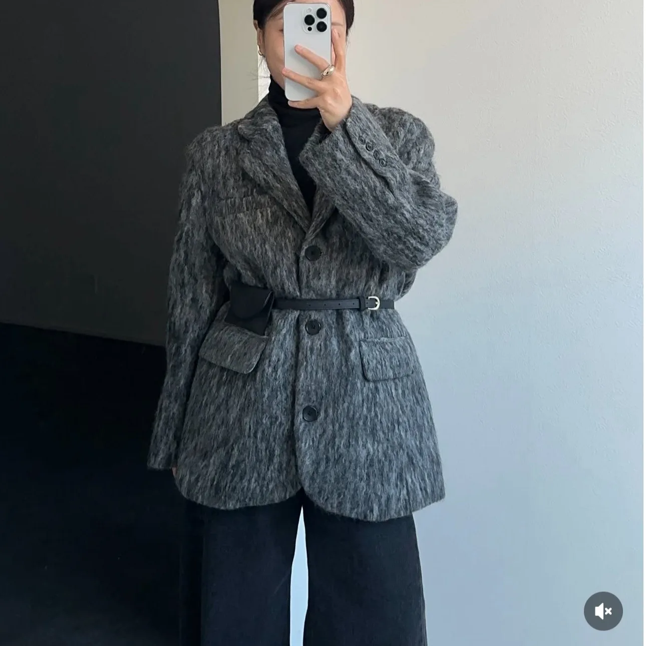 

Women's Autumn Winter Woolen Jaet Korean Sle Faionable Retro Versatile Suit Material Long Sve Thiened Commute