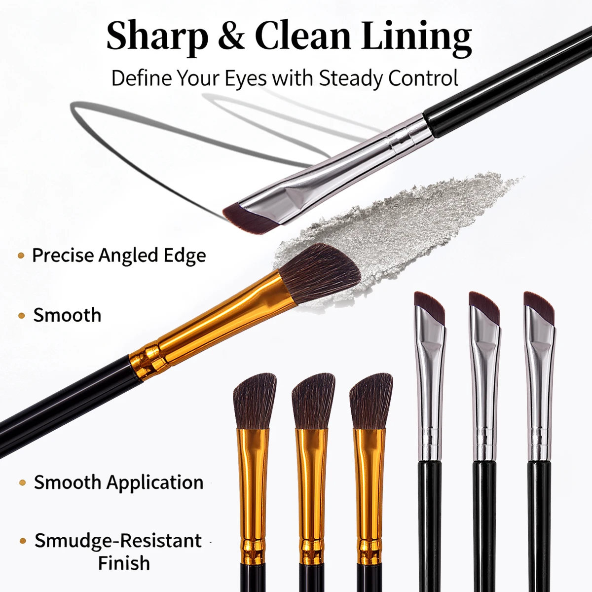 6Pcs Eyeshadow Brush Set, Soft Synthetic Bristles, Angled Eyebrow Eyeliner Brushes, Precision Blending Eye Tools for Powder Crea