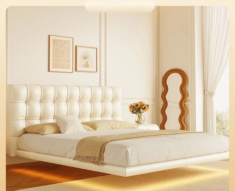 

Customizable Letto sospeso, stile crema francese, minimalismo moderno, contenitore, letto matrimoniale in pelle per camera